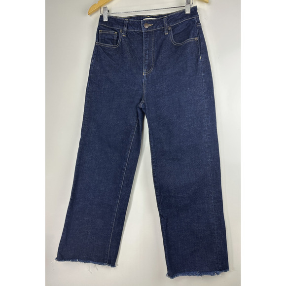 Oliver Logan Aberdeen Jeans Dark Wash Wide Leg Crop High Rise Raw Hem Denim 28 - Picture 13 of 14